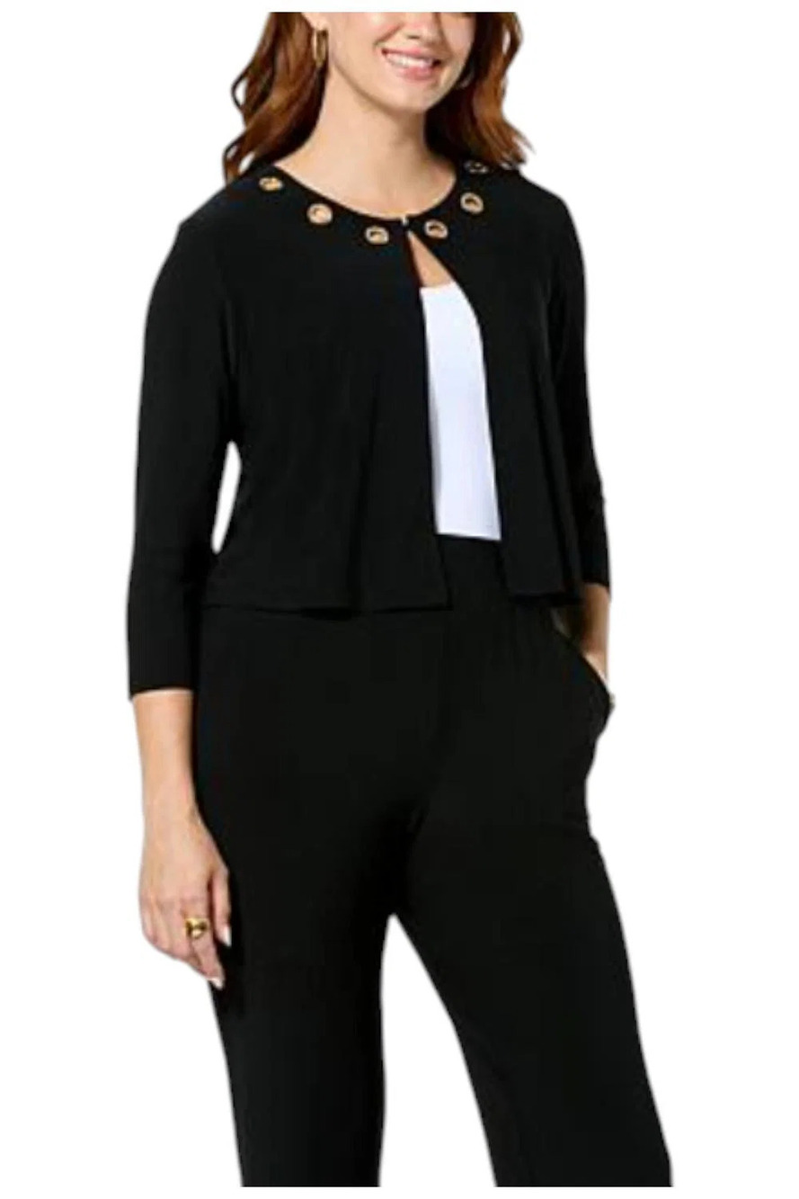 Antthony Women's Embellished Grommet Neck 3/4 Sleeve Bolero Black - Regular
